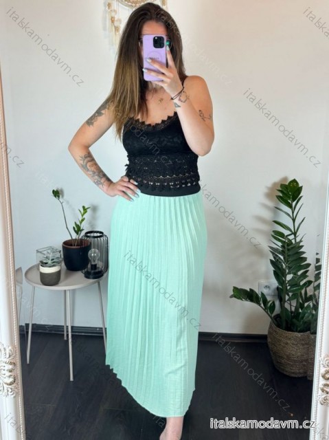 Sukňa skládaná dlhá dámska (S/M ONE SIZE) TALIANSKA MóDA IMSM24036/DR modrá mintova S / M