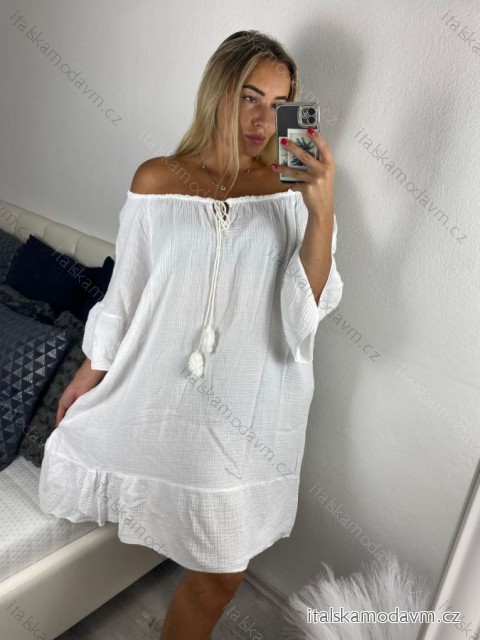 Šaty letní mušelínové carmen dámské (52/54/56 ONE SIZE) ITALSKÁ MÓDA IM424365/DU 54/56 bílá