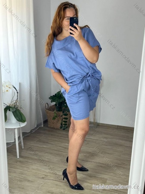 Súprava letná tunika a kraťasy dámska nadrozmer (44/46 ONE SIZE) TALIANSKA MÓDA IMWEC24LENA/DUR -   modrá džínová -   44/46