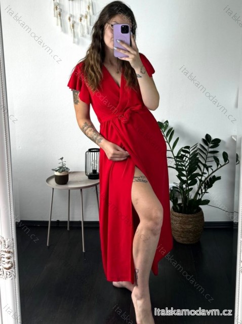 Šaty dlhé letné krátky rukáv dámske (S/M/L/XL ONE SIZE) TALIANSKA MODA IMD24042/DR