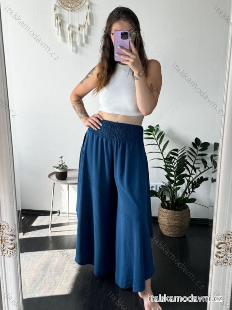 Kalhoty letní háremky dlouhé dámské (S/M/L ONE SIZE) ITALSKÁ MÓDA IMD24199/DUR petrolejová S/M