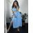 Šaty letné košeľové s opaskom krátky rukáv dámske (S/M/L ONE SIZE) TALIANSKA MóDA IM424486/DR modrá mintova M / L