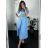 Šaty letné košeľové s opaskom krátky rukáv dámske (S/M/L ONE SIZE) TALIANSKA MóDA IM424486/DR modrá mintova M / L