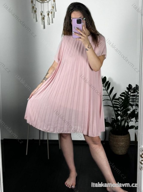 Šaty skládané krátký rukáv dámské (S/M/L ONE SIZE) ITALSKá MóDA IM424372 růžová světlá M/L