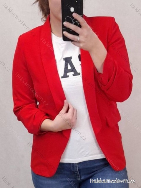 Sako tenké jarné dlhý rukáv dámske (S / M ONE SIZE) TALIANSKÁ MÓDA IMD21755/DR S/M červená