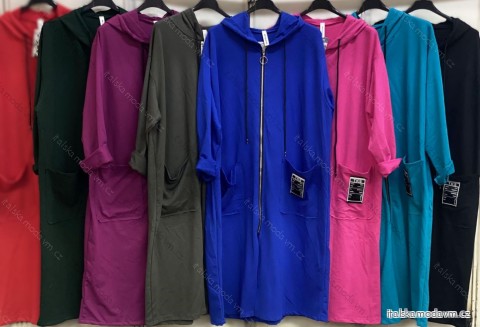 Mikina predĺžená s kapucňou na zips 3/4 dlhý rukáv dámska (56/58 ONE SIZE) TALIANSKA MÓDA IMC24350