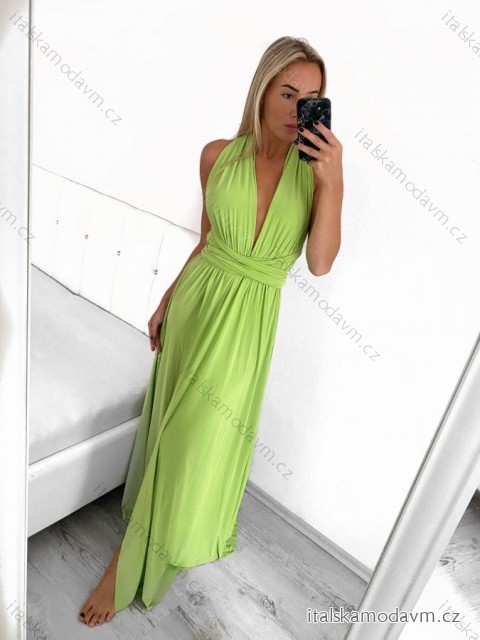 Šaty společenské dlouhé ramínka na variabilní zavazování dámské (S/M/L/XL ONE SIZE) ITALSKÁ MÓDA IMM223000HG -   zelená limetková -   S/M