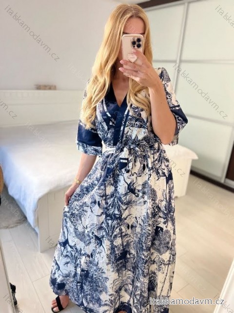Šaty dlouhé elegantní krátký rukáv dámské (S/M ONE SIZE) ITALSKÁ MODA IMM247277/DUR -   modrá -   S / M