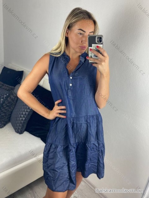 Šaty riflové letní bez rukávu dámské (S/M/L ONE SIZE) ITALSKÁ MÓDA IM724205 -   tmavě modrá -   M/L