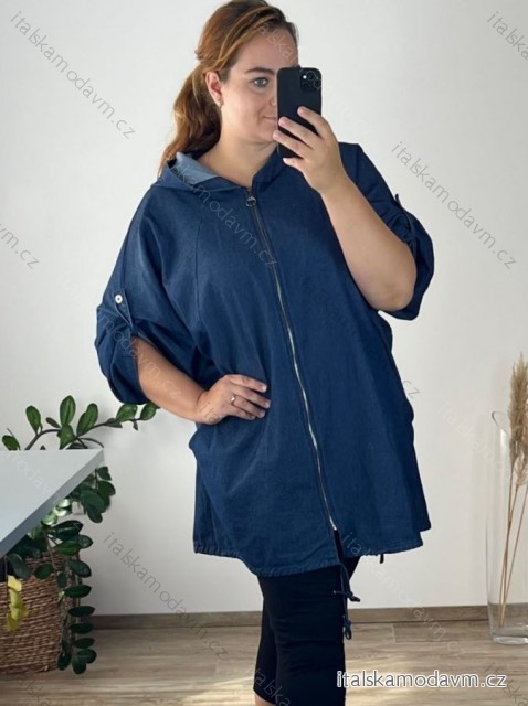 Mikina na zips 3/4 rukáv dámska nadrozmer (56/58 ONE SIZE) TALIANSKA MÓDA IMWQ24326/DR 56/58 tmavo modrá