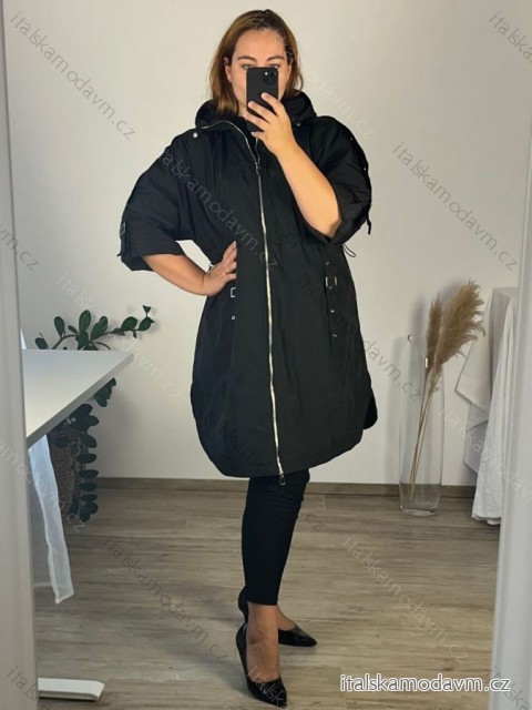 Bunda na zips s kapucňou 3/4 rukáv dámska nadrozmer (56,58,60)  TALIANSKA MóDA IMSM24MOON/DR -   čierna -   58