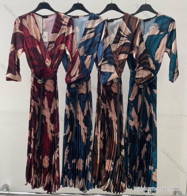 Šaty dlhé elegantné s opaskom 3/4 dlhý rukáv dámske (S/M ONE SIZE) TALIANSKA MÓDA IMM24M6029
