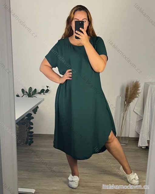Šaty krátký rukáv dámské nadrozměr (54/56 ONE SIZE) ITALSKÁ MÓDA IMSM24HANNAH/DU 54/56 tmavě zelená