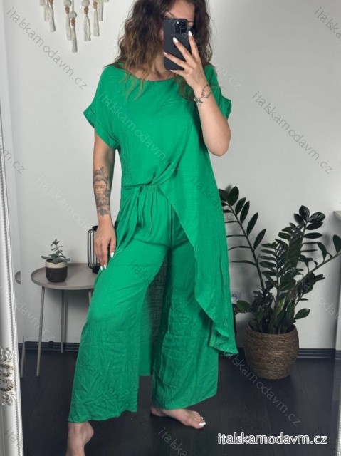 Súprava letný krátky rukáv šaty a nohavice dámske (S/M ONE SIZE) TALIANSKA MÓDA IMPSH2424585 zelená S/M