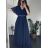šaty dlouhé elegantní společenské krátký rukáv dámské (M/L ONE SIZE) ITALSKÁ MÓDA IMM24XF50124/DUR modrá kráľovská M / L