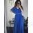šaty dlouhé elegantní společenské krátký rukáv dámské (M/L ONE SIZE) ITALSKÁ MÓDA IMM24XF50124/DUR modrá kráľovská M / L