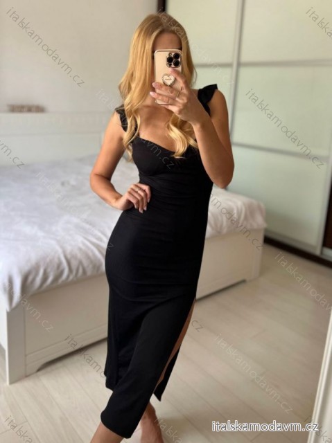 Šaty dlhé elegantné na ramienka dámske (S/M ONE SIZE) TALIANSKA MÓDA IMPMD2433816/DU -   čierna
 -   S / M