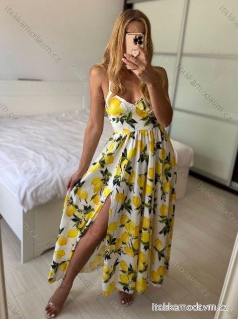 Šaty dlouhé letní na ramínka dámské citronky(S/M ONE SIZE) ITALSKÁ MÓDA IMPBB24B25181-1/DUR -   bílá -   S/M