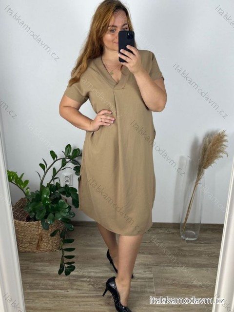 Šaty letní maxi oversize krátký rukáv dámské nadrozměr (XL/2XL/3XL ONE SIZE) ITALSKÁ MÓDA IMWGS232654/DUR 2XL/3XL hnědá