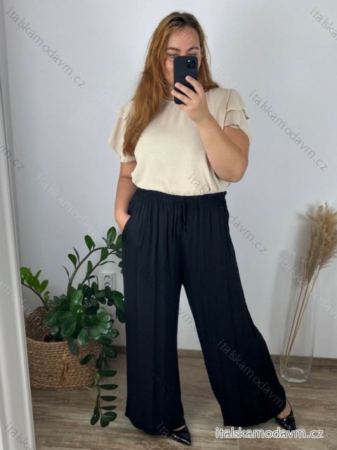 Kalhoty letní dlouhé dámské nadrozměr (54/56 ONE SIZE) ITALSKÁ MÓDA IMWEC24GITA/DUR -   Černá -   54/56