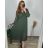 Šaty šifonové plisované elegantní dlouhý rukáv dámské nadrozměr (48/50/52 ONE SIZE) ITALSKÁ MÓDA IMD24312/DUR zelená khaki 48/50/52