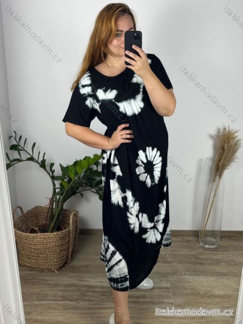 Šaty dlouhé volnočasové krátký rukáv dámské nadrozměr ( M-4XL) ITALSKÁ MÓDA HAG24Y66/DUR -   Černá -   3XL/4XL