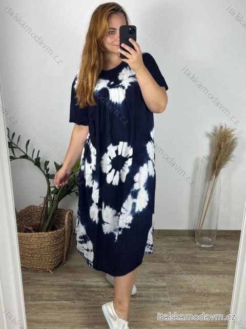 Šaty dlouhé voľnočasové krátky rukáv dámske nadrozmer (M-4XL) TALIANSKA MÓDA HAG24Y66/DUR -   tmavo modrá -   M / L