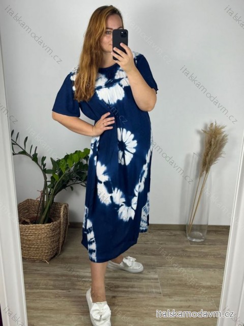 Šaty dlouhé voľnočasové krátky rukáv dámske nadrozmer (M-4XL) TALIANSKA MÓDA HAG24Y66/DUR -   modrá -   3XL / 4XL