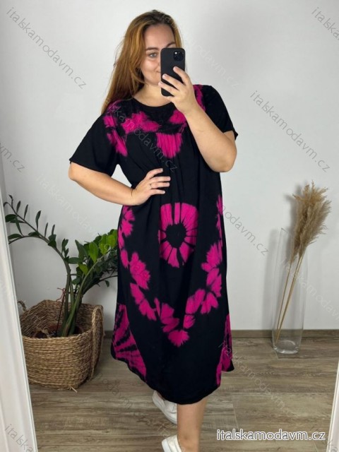 Šaty dlouhé volnočasové krátký rukáv dámské nadrozměr ( M-4XL) ITALSKÁ MÓDA HAG24Y66/DUR -   růžová -   3XL/4XL