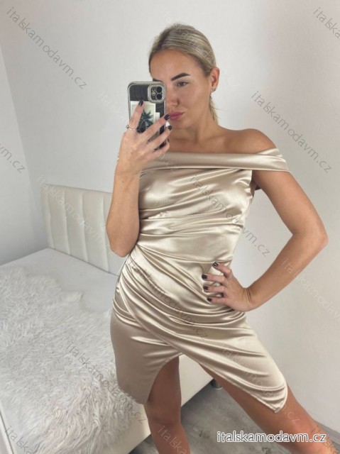 Šaty společenské carmen krátké bez rukávu dámské (S/M ONE SIZE) ITALSKá MóDA IM324301/DU -   béžová -   S / M