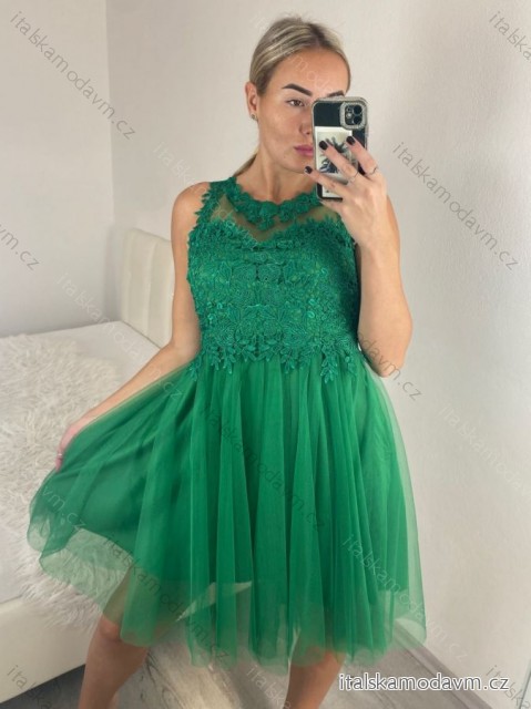 Šaty elegantní plesové bez rukávu krajka dámské (uni s/m) ITALSKá MóDA IM921BELLA/DU -   zelená -   S/M