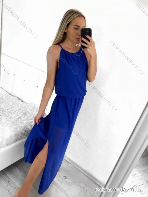 Šaty dlhé letné šifónové bez rukávov dámske (S/M/L ONE SIZE) TALIANSKA MÓDA IMWB22049/DUR M / L kráľovská modrá