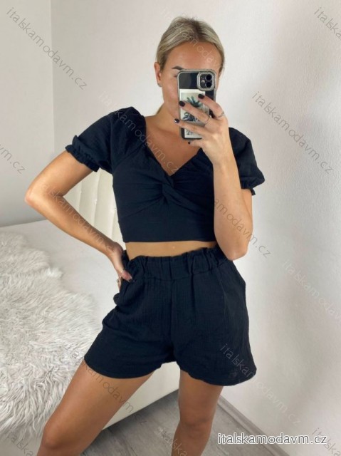 Souprava letní mušelínová kraťasy a top dámská (S/M ONE SIZE) ITALSKÁ MÓDA IMWY23099/DU -   Černá -   S/M