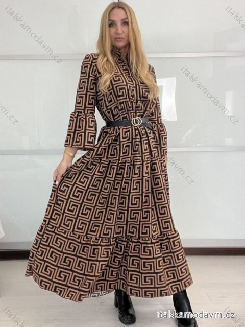Šaty dlouhé  dlhý rukáv dámske  (M/L ONE SIZE) TALIANSKA MóDA IM424TERA-4/DU M / L hnedá