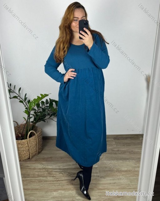 Šaty dlouhé volnočasové dlouhý rukáv dámské nadrozměr (46/48/50 ONE SIZE) ITALSKÁ MÓDA IMSM2424575/DUR modrá 48/50