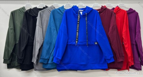 Mikina teplá s kapucňou dlhý rukáv dámska nadrozmer (54/56/58 ONE SIZE) TALIANSKA MÓDA IM424732