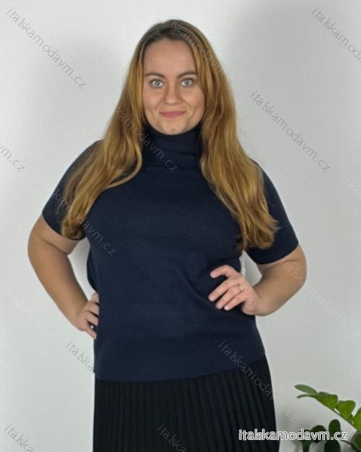 Sveter úpletový rolák krátký rukáv dámsky nadrozměr (48/50/52 ONE SIZE) TALIANSKA MÓDA IMSM24B-1231-2/DUR 48/50 tmavo modrá