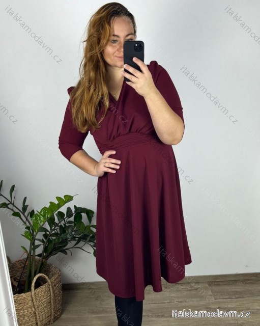 Šaty spoločenské 3/4 rukáv dámske nadrozmer (42/44/46 ONE SIZE) TALIANSKA MÓDA IM424JENNY/DR