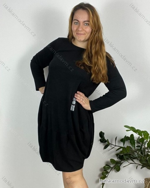 Šaty teplé oválné volnočasové dlouhý rukáv dámské nadrozměr (48/50/52 ONE SIZE) ITALSKÁ MÓDA IM424688/DR 48/50 Černá