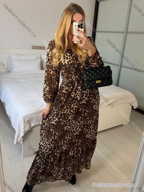 Šaty dlhé šifónové dlhý rukáv dámske (S/M ONE SIZE) TALIANSKA MÓDA IMWCP24415-3/DU -   hnedá
 -   S / M