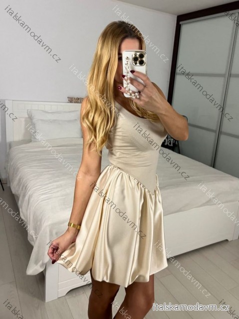 Šaty na ramínka dámské (S/M ONE SIZE) ITALSKÁ MÓDA IMWAD24206/DU -   béžová -   S/M