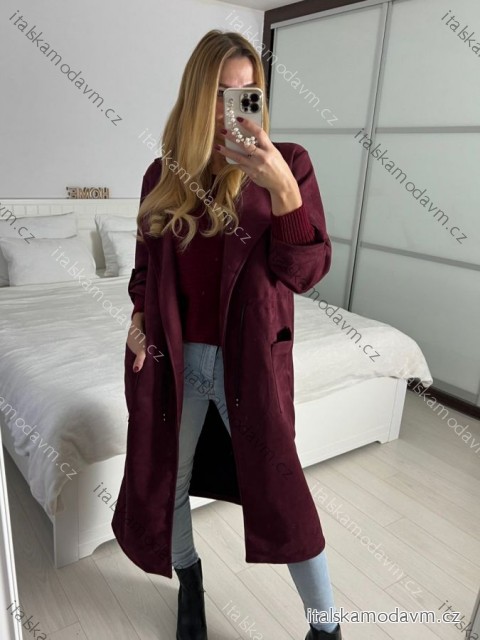 Kabát jesenná brúsená koženka dámsky (S/M/L ONE SIZE) TALIANSKA MÓDA IMD211192/DU