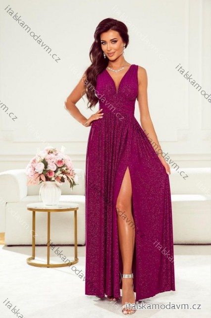 Šaty dlouhé společenské třpytivé s flitry bez rukávu dámské nadrozměr (34-48) POLSKÁ MÓDA PMLWD24VIRGINIA2 vínová 40