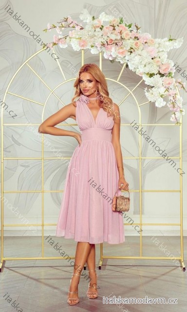 Šaty elegantní bez rukávu dámské nadrozměr (34-44) POLSKÁ MÓDA PMLWD24LEA-2 růžová 44