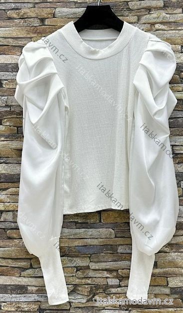 Halenka saténová dlouhý rukáv dámská (S/M/L ONE SIZE) ITALSKÁ MÓDA IMPES24AYO bílá S/M/L