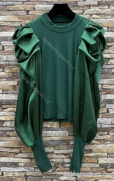 Halenka saténová dlouhý rukáv dámská (S/M/L ONE SIZE) ITALSKÁ MÓDA IMPES24AYO zelená S/M/L