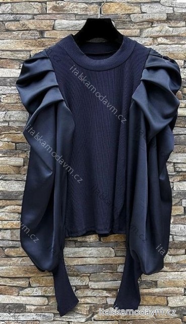 Halenka saténová dlouhý rukáv dámská (S/M/L ONE SIZE) ITALSKÁ MÓDA IMPES24AYO tmavo modrá S/M/L