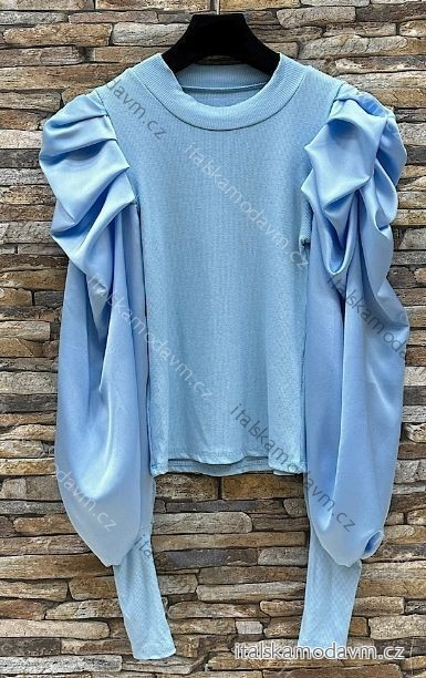 Halenka saténová dlouhý rukáv dámská (S/M/L ONE SIZE) ITALSKÁ MÓDA IMPES24AYO modrá azurová S/M/L