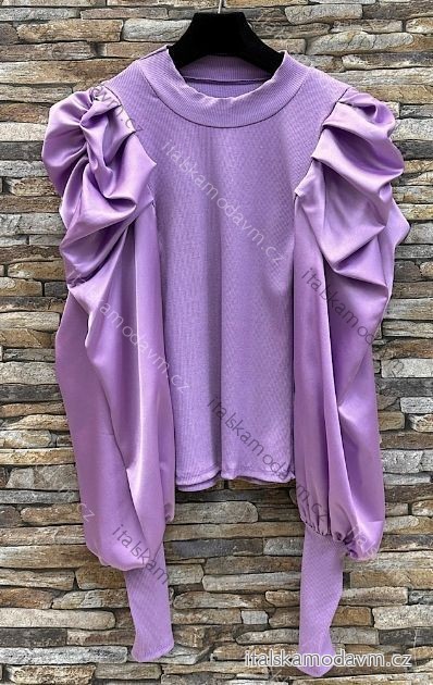 Halenka saténová dlouhý rukáv dámská (S/M/L ONE SIZE) ITALSKÁ MÓDA IMPES24AYO fialová světlá S/M/L