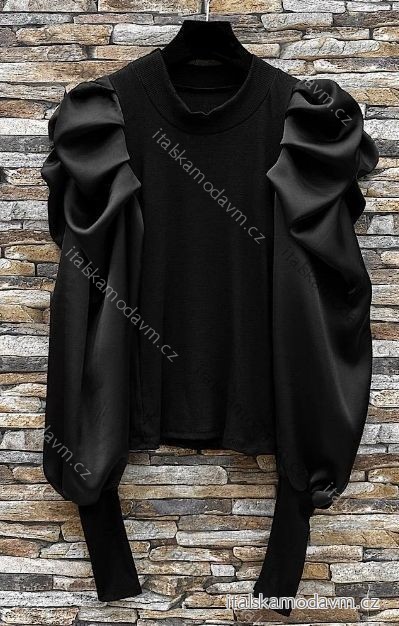 Halenka saténová dlouhý rukáv dámská (S/M/L ONE SIZE) ITALSKÁ MÓDA IMPES24AYO čierna S/M/L